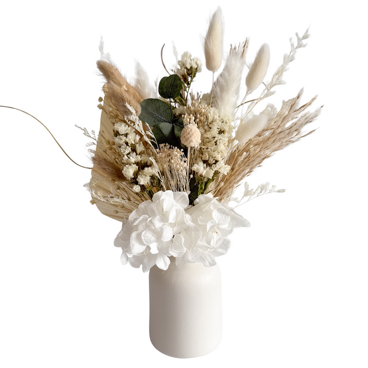 White Hydrangea Bouquet & Vase