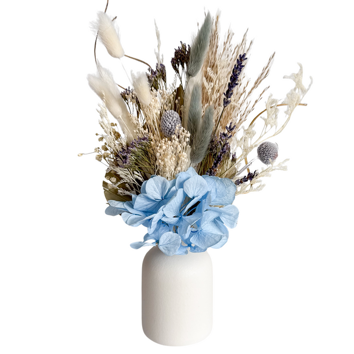 Blue Hydrangea Bouquet & Vase