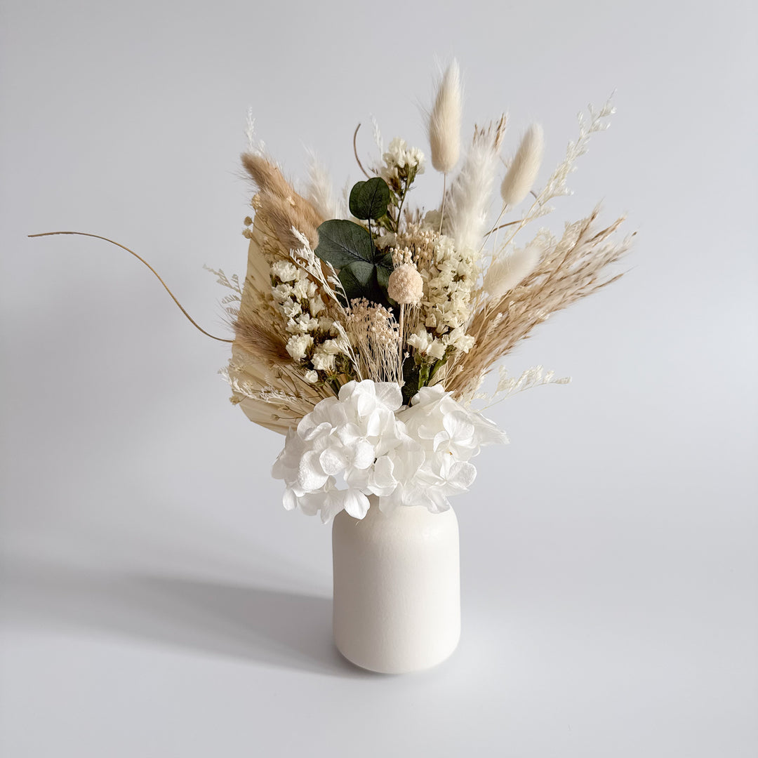 White Hydrangea Bouquet & Vase