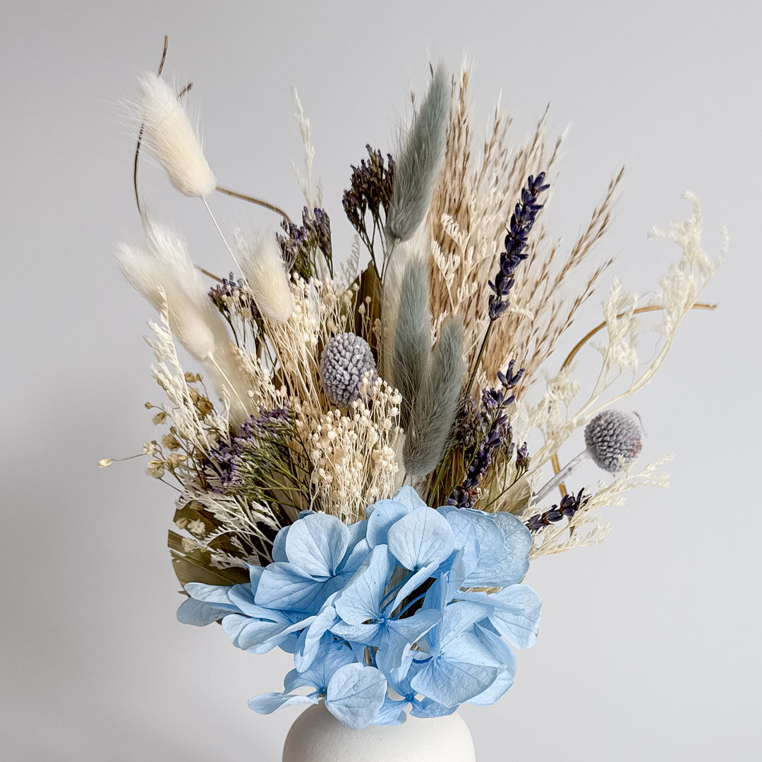 Blue Hydrangea Bouquet & Vase