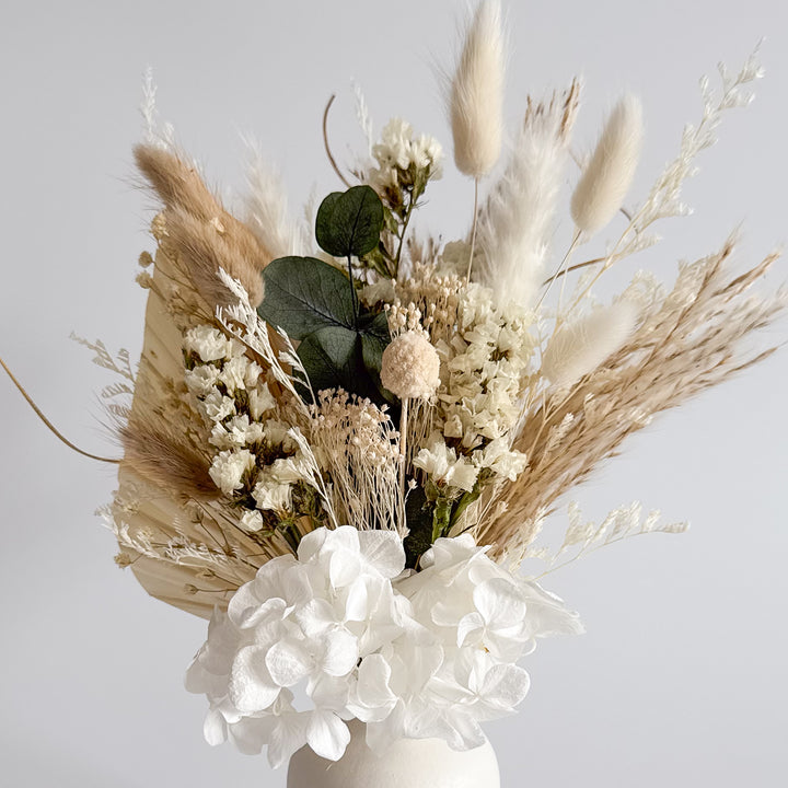 White Hydrangea Bouquet & Vase